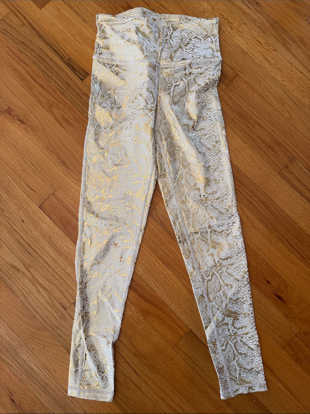 Women's Metallic Snake-Print High-Waist spandex - Gold on Cream